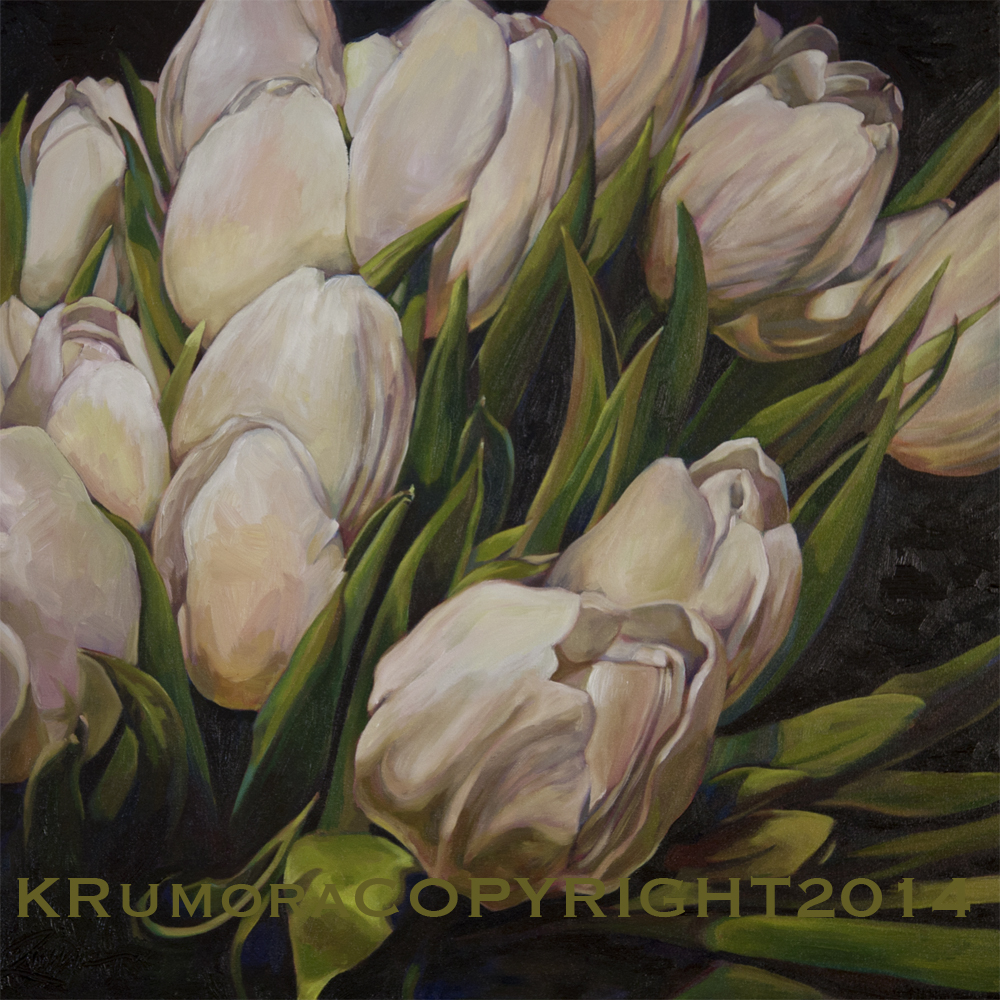 Rumora White Tulips oil paniting flowers