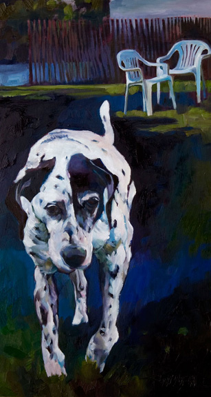 Dog Black & White Painting Oil Karen Rumora